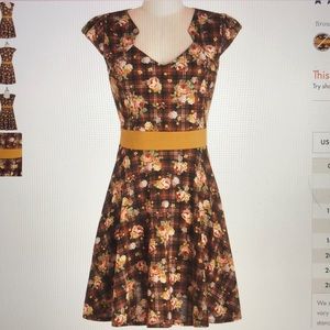 Yellow Star knit brown plaid dress sz 2X